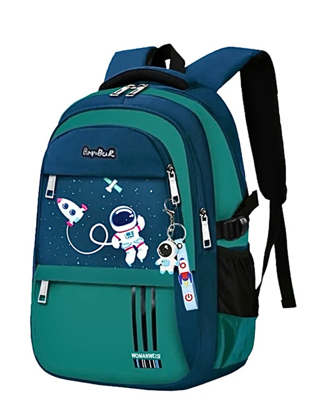 Green & Blue Space Backpack with Astronaut Print Space Baby Keychain NWOT